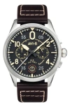 Avi-8 Men's Spitfire Lock Chronograph Brown Leather Strap Watch, 42mm In Black