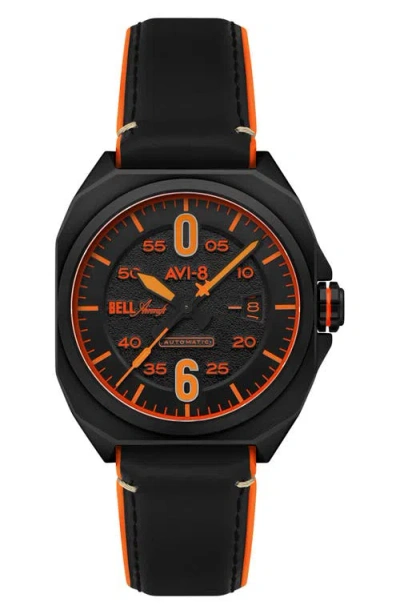Avi-8 Bell X-1 Machbuster Automatic Leather/rubber Strap Watch, 41mm In Black