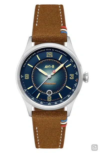 Avi-8 Flyboy Lafayette Automatic 110th Anniversary Limited Edition Leather Strap Watch, 42mm In Black