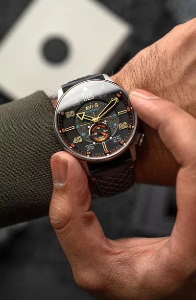 Avi-8 Hawker Typhoon Baldwin Automatic Leather Strap Watch, 42mm In Black