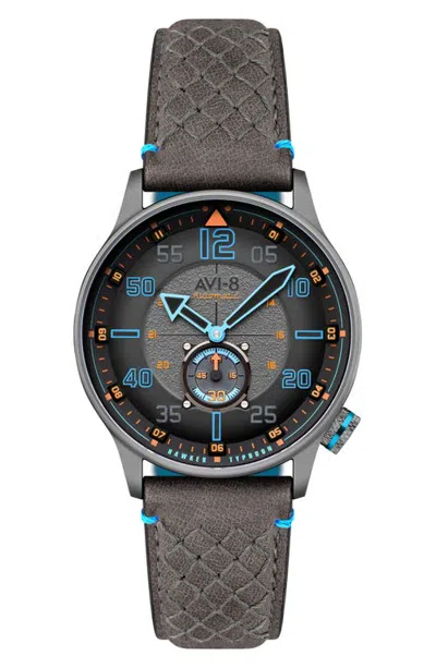 Avi-8 Hawker Typhoon Baldwin Automatic Leather Strap Watch, 42mm In Grey