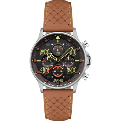 Avi-8 Hawker Typhoon Coningham Baldwin Chronograph Leather Strap Watch, 42mm In Brown