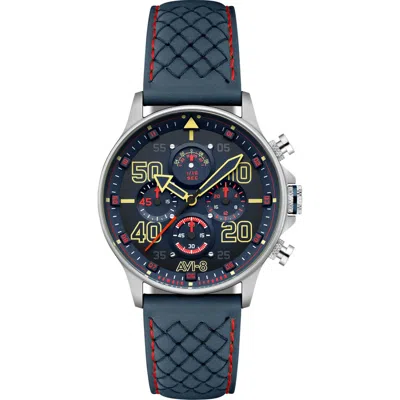 Avi-8 Hawker Typhoon Coningham Baldwin Chronograph Leather Strap Watch, 42mm In Blue