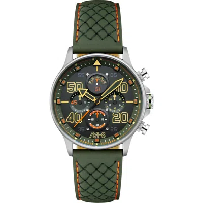 Avi-8 Hawker Typhoon Coningham Harding Chronograph Leather Strap Watch, 42mm In Green