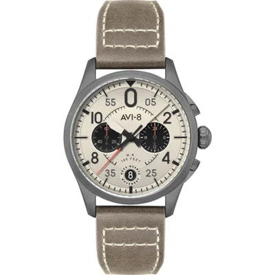 Avi-8 Spitfire Lock Chronograph Leather Strap Watch, 42mm In Cream