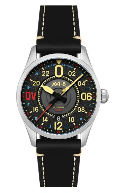 Avi-8 X Imperial War Museums Spitfire N3200 Automatic Leather Strap Watch, 42mm In Black