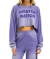 Aviator Nation 3d Cropped Crew Relaxed Sweatshirt In Faded Grape In Purple