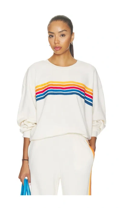 Aviator Nation 5 Stripe Crew Relaxed Sweatshirt In Vintage White