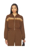 Aviator Nation 5 Stripe Cropped Zip Hoodie In Brown