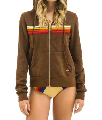 Aviator Nation 5 Stripe Hoodie In Chocolate/white Neon In Brown