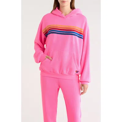 Aviator Nation 5 Stripe Hoodie In Pink