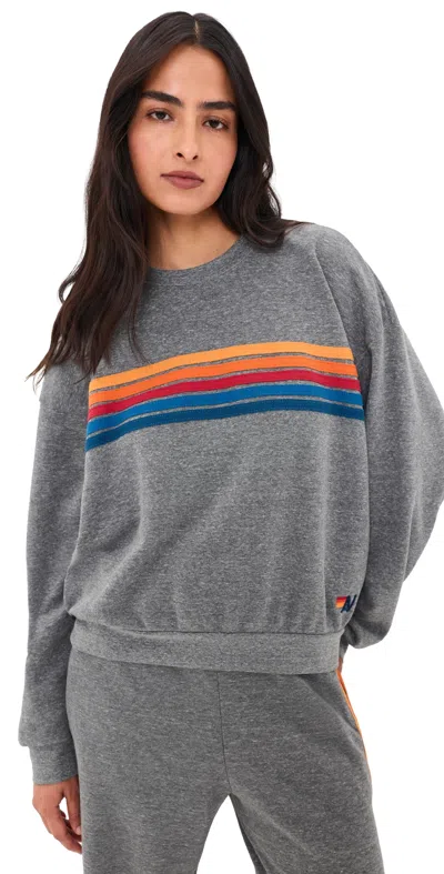 Aviator Nation 5 Stripe Relaxed Crew Sweatshirt Heather Grey