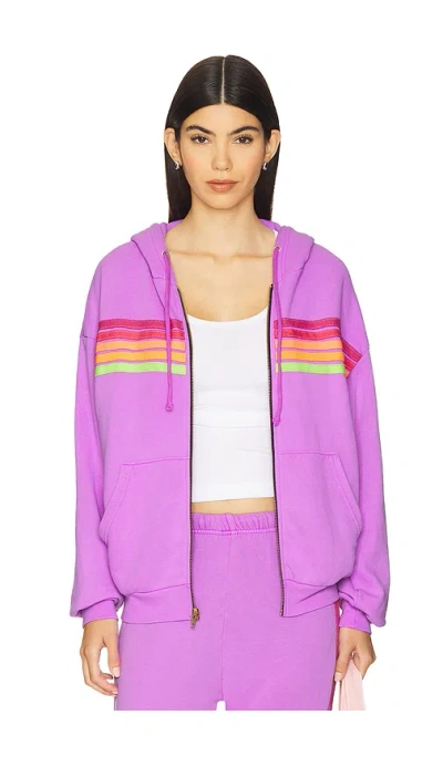 Aviator Nation 5 Stripe Relaxed Zip Hoodie