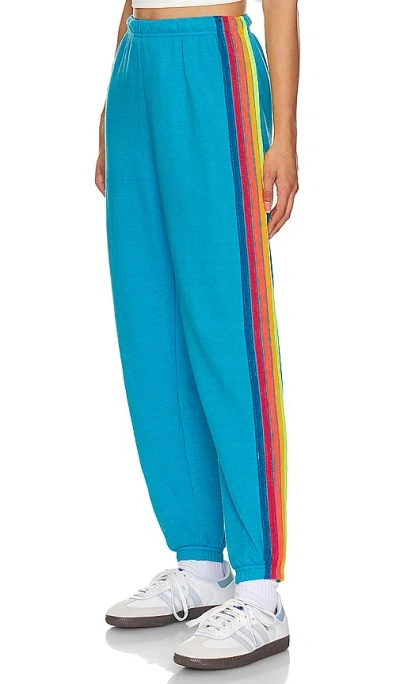 Aviator Nation 5 Stripe Sweatpant In Neon Blue & Neon Rainbow