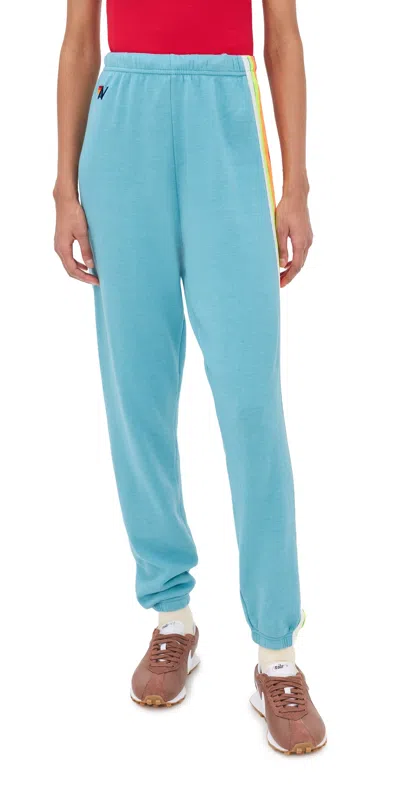Aviator Nation 5 Stripe Sweatpants Aquamarine/white Neon In Blue