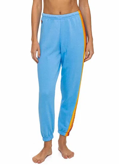 Aviator Nation 5 Stripe Sweatpants In Sky/rainbow In Blue