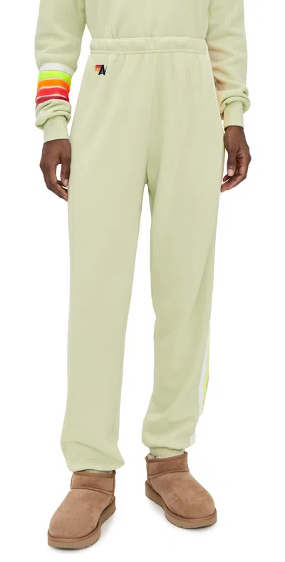 Aviator Nation 5 Stripe Sweatpants Lime Cream/white Neon In Yellow