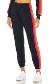 Aviator Nation 5 Stripe Sweatpants In Heather Navy Neon