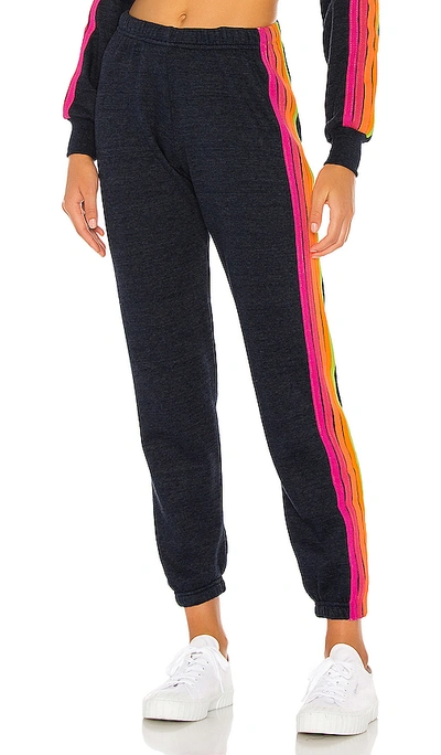Aviator Nation 5 Stripe Sweatpants In Heather Navy Neon