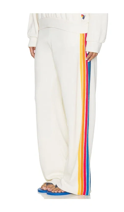 Aviator Nation 5 Stripe Wide Leg Sweatpant In Vintage White