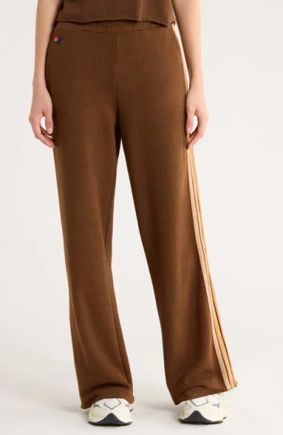 Aviator Nation 5-stripe Wide Leg Sweatpants In Brown