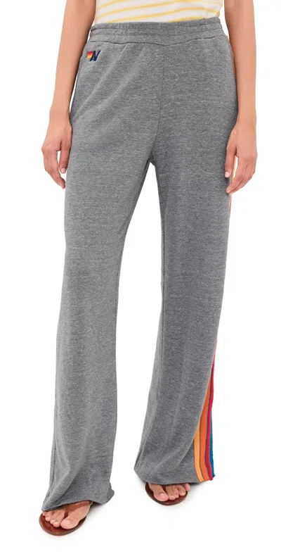 Aviator Nation 5 Stripe Wide Leg Sweatpants Heather Grey