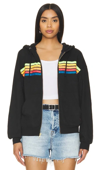 Aviator Nation 5 Stripe Zip Hoodie In Black -  Exclusive