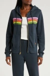 Aviator Nation 5-stripe Zip Hoodie In Charcoal/ Pink Green