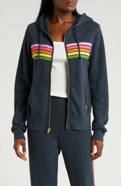 Aviator Nation 5-stripe Zip Hoodie In Charcoal,pink Green