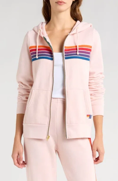Aviator Nation 5-stripe Zip Hoodie In Light Pink/purple Orange