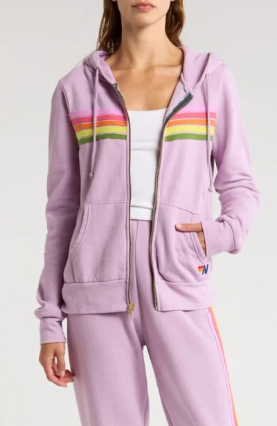 Aviator Nation 5-stripe Zip Hoodie In Mauve/pink Green