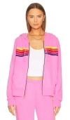 Aviator Nation Rainbow Stripe Hoodie In Neon Pink Yellow Purple