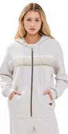 Aviator Nation 5-stripe Zip Hoodie In Dove Grey/white Grey