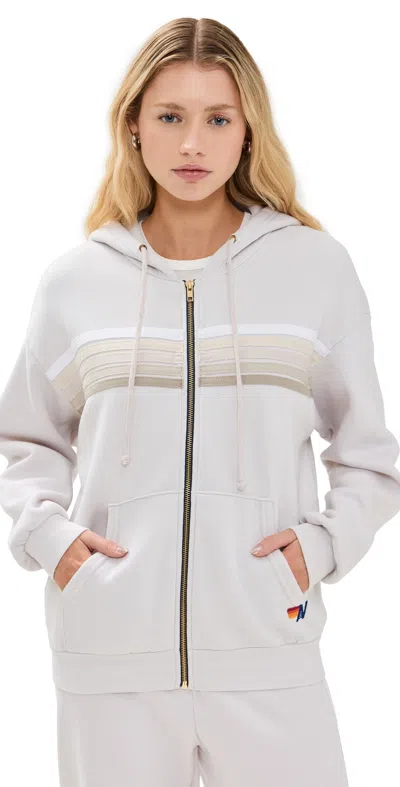 AVIATOR NATION 5 STRIPE ZIP HOODIE RELAXED DOVE GREY/WHITE GREY