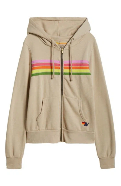 Aviator Nation 5-stripe Zip Hoodie In Sand/ Pink Green