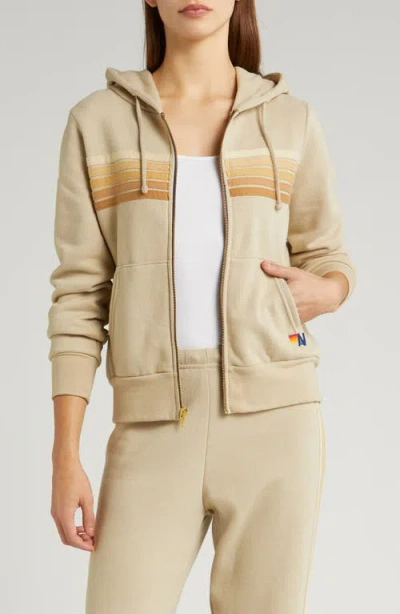 Aviator Nation 5-stripe Zip Hoodie In Sand/tan