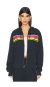 Aviator Nation 5-stripe Zip Hoodie In Charcoal,pink Green