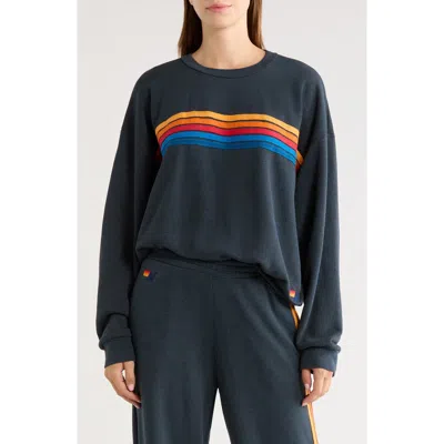 Aviator Nation 5-stripe Crewneck Sweatshirt In Blue