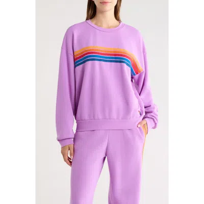 Aviator Nation 5-stripe Crewneck Sweatshirt In Purple