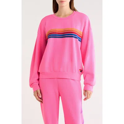 Aviator Nation 5-stripe Crewneck Sweatshirt In Pink