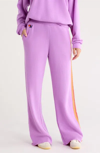 Aviator Nation 5-stripe Wide Leg Sweatpants In Purple