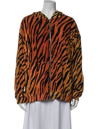 Pre-owned Aviator Nation Animal Print Bomber Jacket In Orange