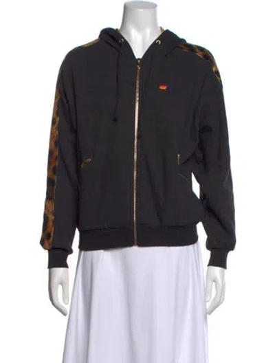 Pre-owned Aviator Nation Animal Print Crew Neck Hoodie In Black