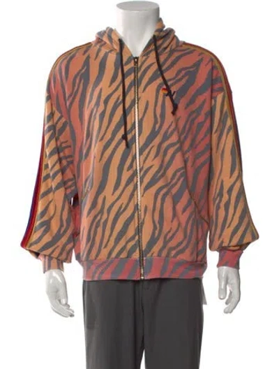 Pre-owned Aviator Nation Animal Print Crew Neck Hoodie In Brown