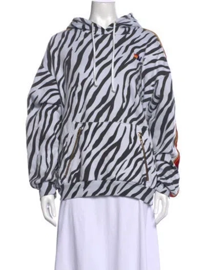 Pre-owned Aviator Nation Animal Print Crew Neck Hoodie In White
