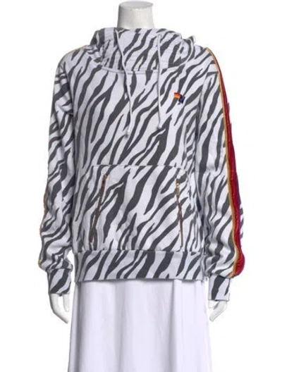 Pre-owned Aviator Nation Animal Print Crew Neck Hoodie In White