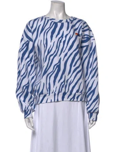 Pre-owned Aviator Nation Animal Print Crew Neck Sweatshirt In Blue