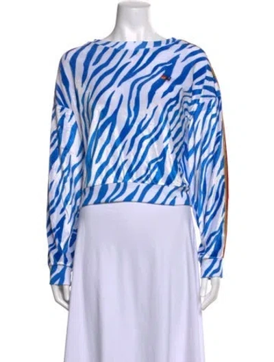 Pre-owned Aviator Nation Animal Print Crew Neck Sweatshirt In Blue/white