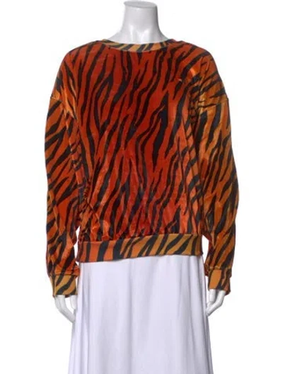 Pre-owned Aviator Nation Animal Print Crew Neck Sweatshirt In Orange