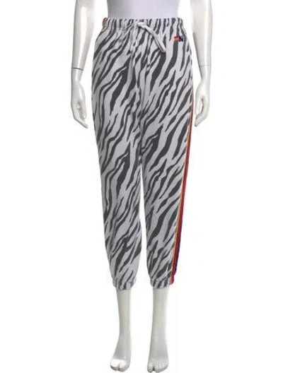 Pre-owned Aviator Nation Animal Print Straight Leg Pants In White